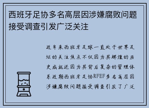 西班牙足协多名高层因涉嫌腐败问题接受调查引发广泛关注